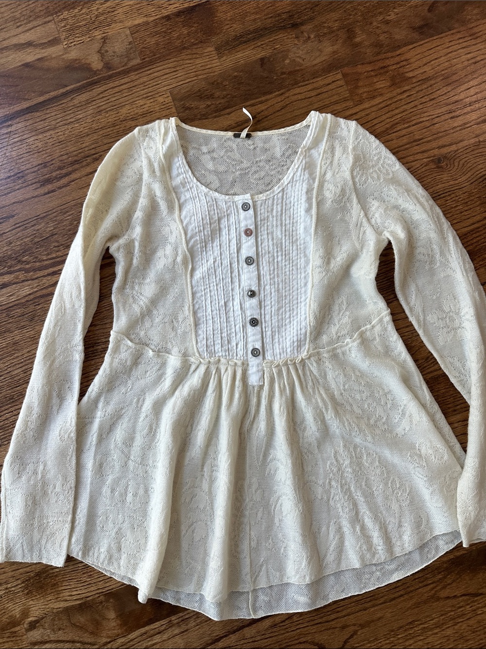 Free People Cream Lace Peplum Henley Tunic Top